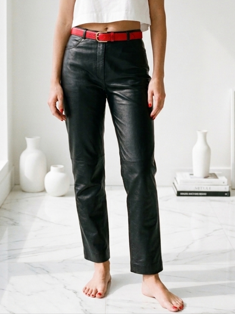 Danier Women Black Leather Pants, Fully Lined, Full Length, S 10/42,Y2K
